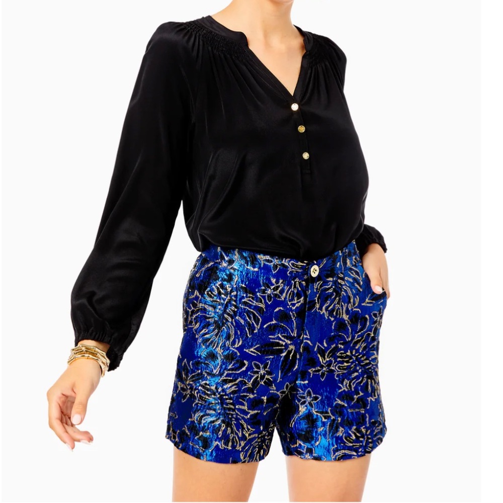 NWT 🌸 Lilly Pulitzer 5" Callahan High Rise Short - Blue Floral Brocade Size 14